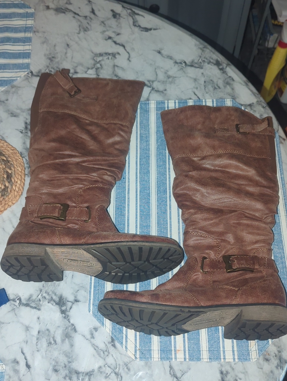 BareTraps Brown Heeled Boots with Textured Sole Detail